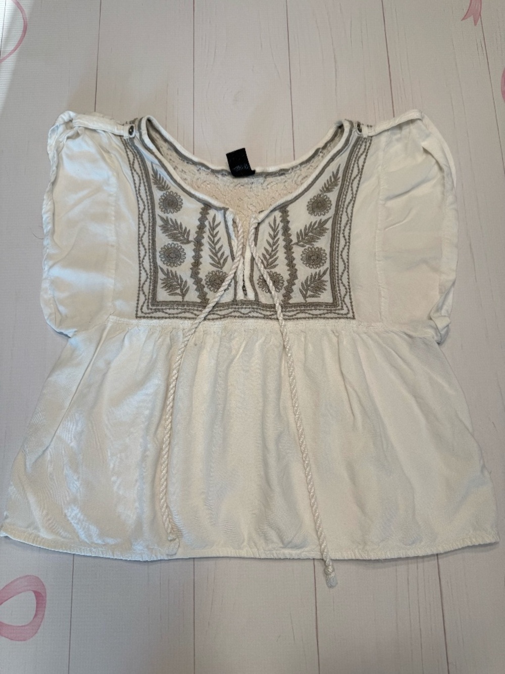 Vintage Free People Silver Lotus Tag Embroidered peasant Blouse Size Small